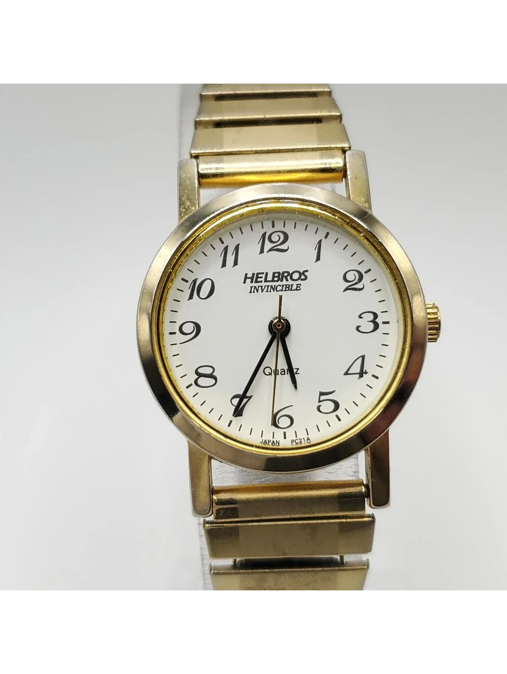 Helbros Invincible Quartz Womens Watch 25mm New Battery White Dial Gold Tone